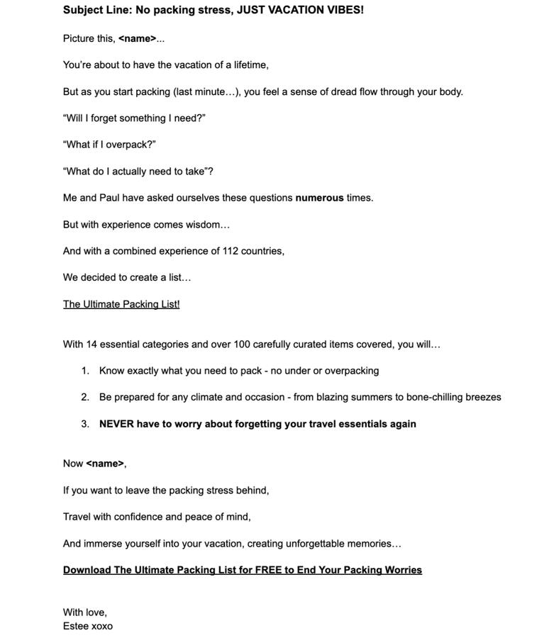 Packing List, Be Act Change